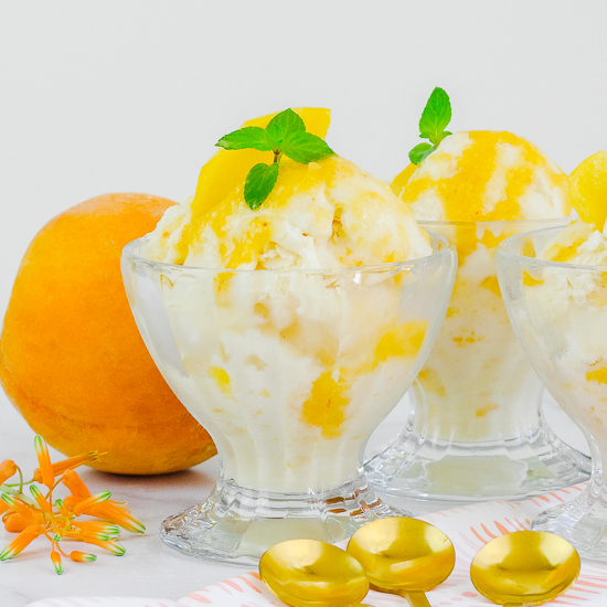 Dishes of peach ice cream