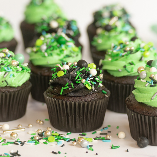 Green and Black Cupcakes