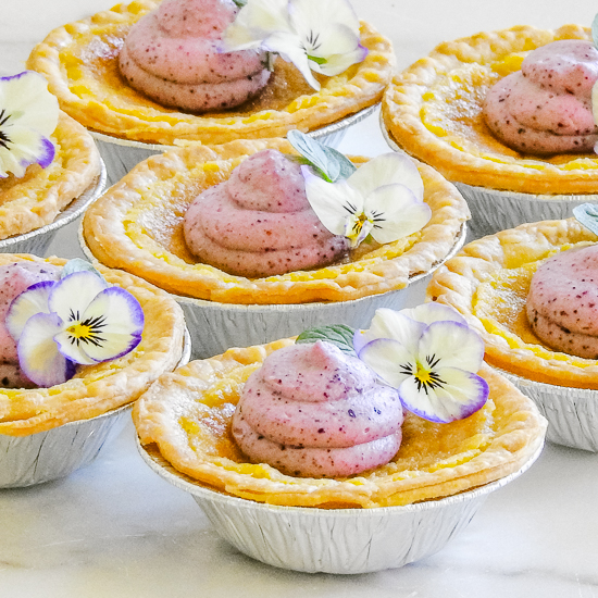 Lemon Chess Tart with Blueberry Cream