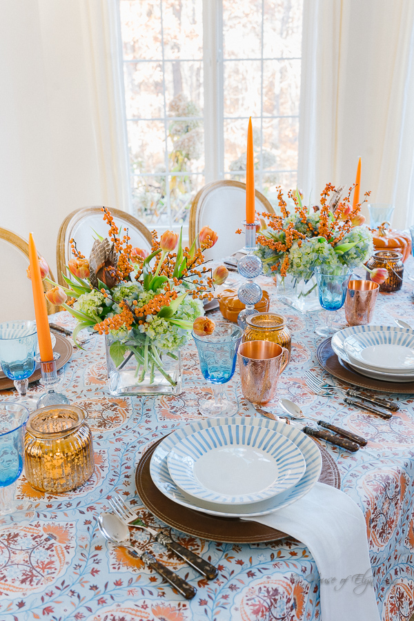 Orange and Blue Fall Table