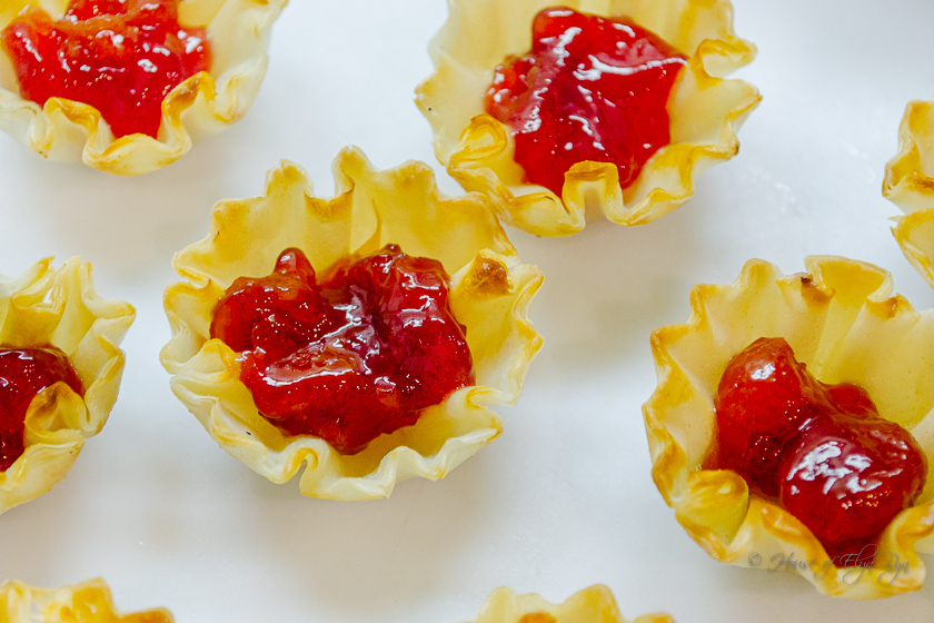 Sour cherry jam layer in phyllo shell