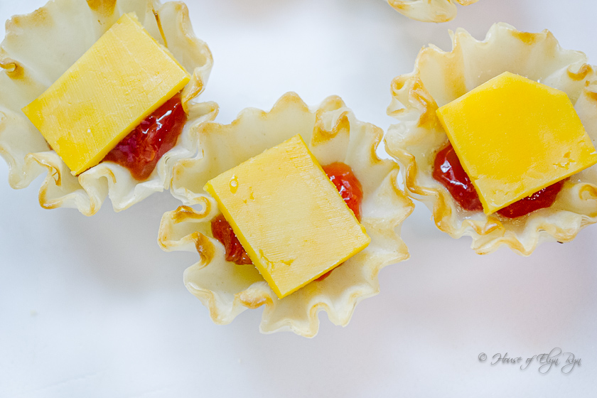 Cheddar cheese layer in phyllo shell appetizer