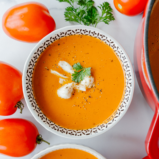 Tomato Bisque with Crab