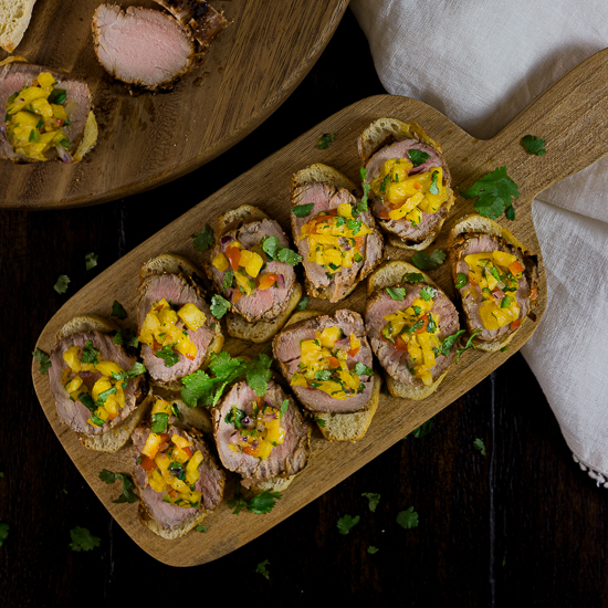 Pork Tenderloin Crostini with Pineapple Salsa
