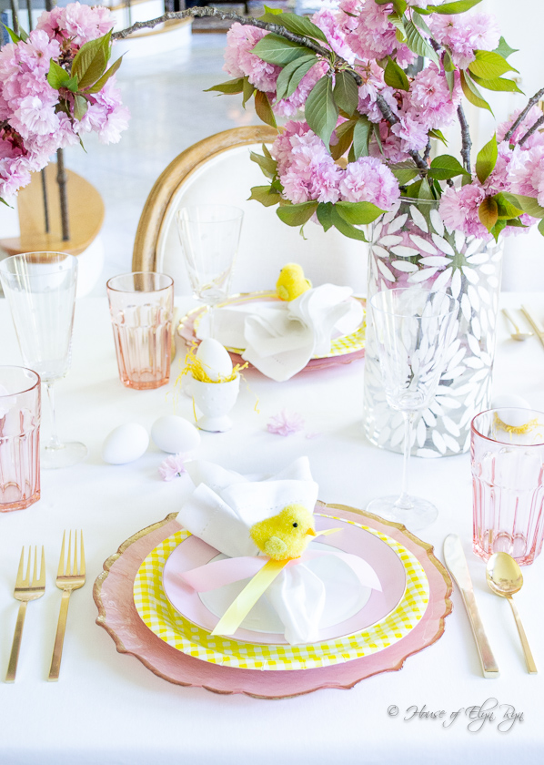 Beautiful Pink and Yellow Table with Cherry Blossoms
