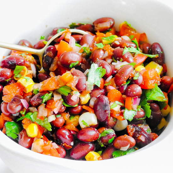 A bowl of black bean and corn salsa