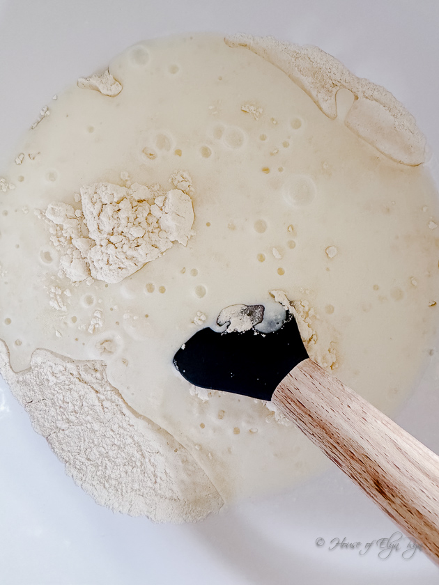 Buttermilk added to the dry ingredients