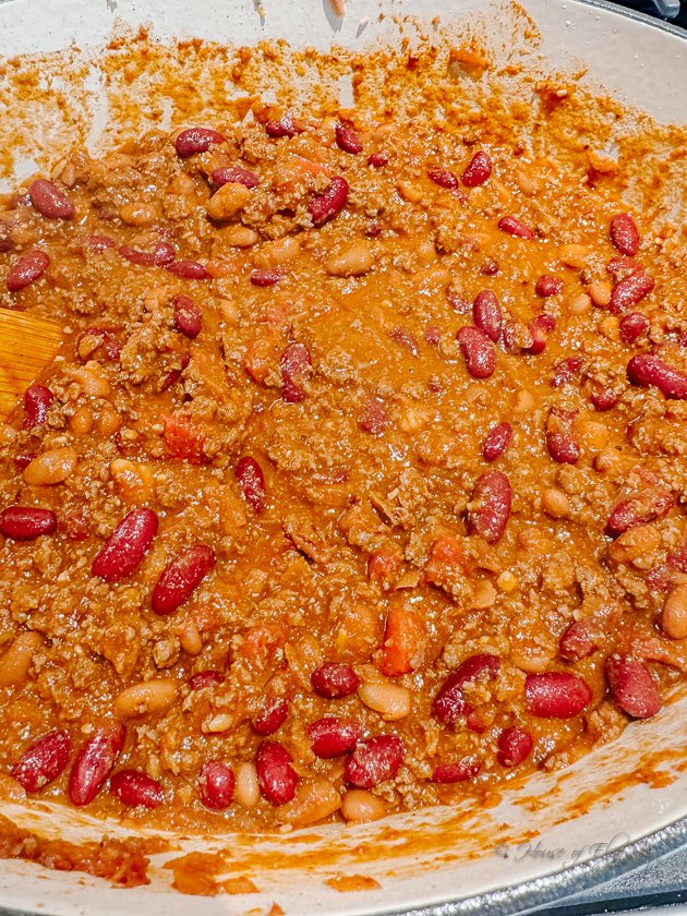 Chili with all the ingredients added.