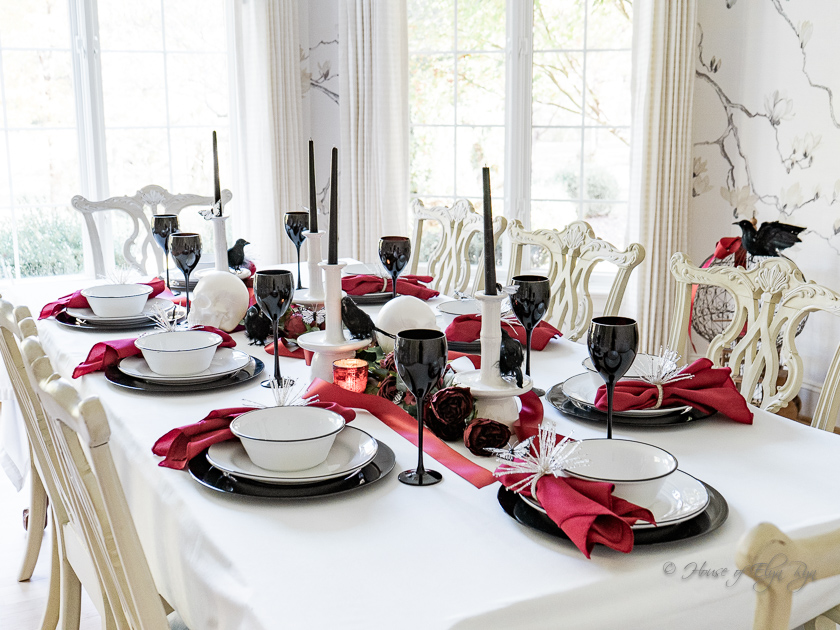 Red, White and Black Halloween Table