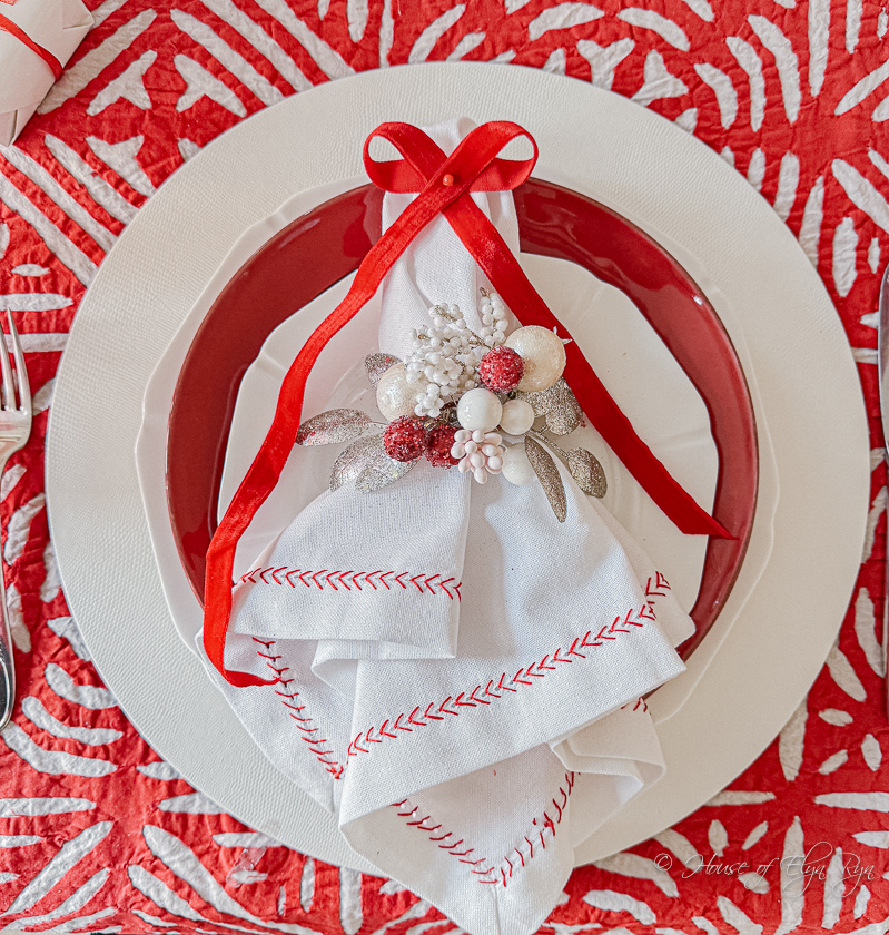 Napkin with Red Bow on Top